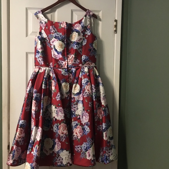 Mac Duggal 77314F Burgundy Floral Fit & Flare Dress - Picture 8 of 15